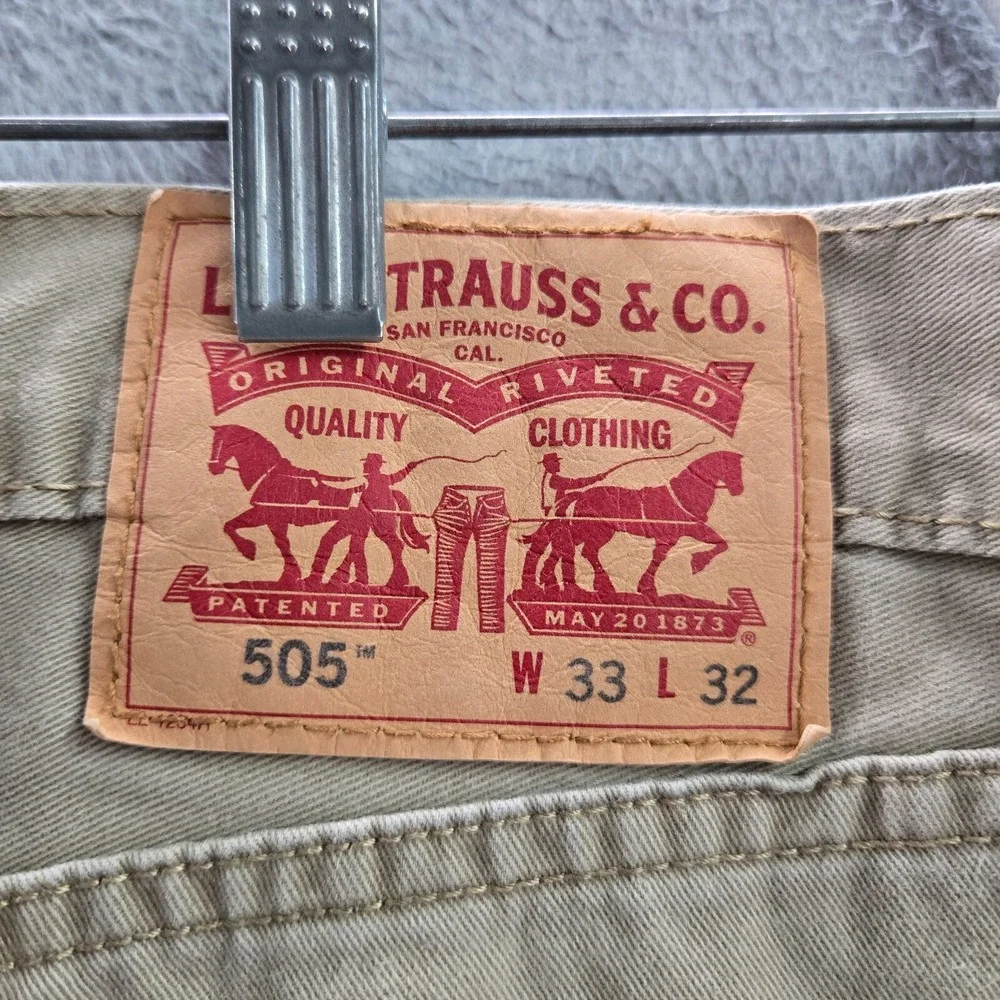 Levi's  505 Men Jeans 33x32 Beige Denim Straight‎ Pockets Mid Rise Cotton